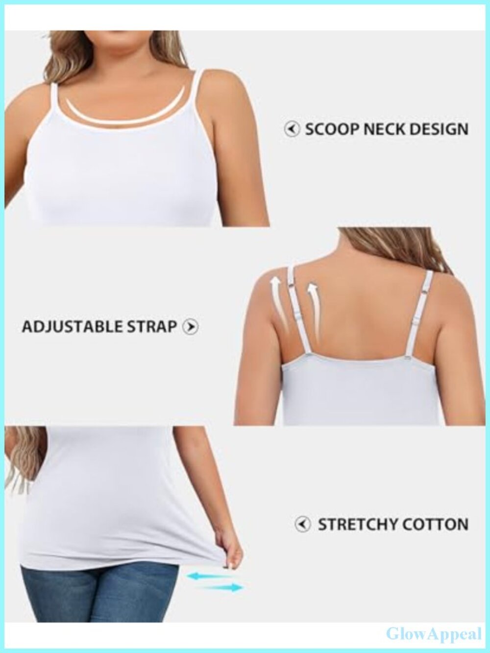 Unpadded Shelf Bra Camisole Plus Size Cotton Scoop Neck - Picture 5 of 6